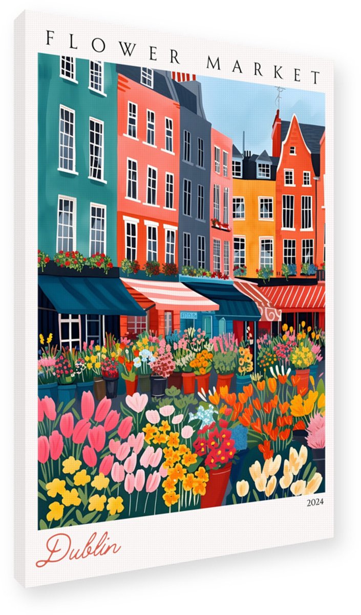 Flower Market Dublin Schilderij - Wanddecoratie Canvas op Frame 40x60 cm - Bloemenmarkt Ku