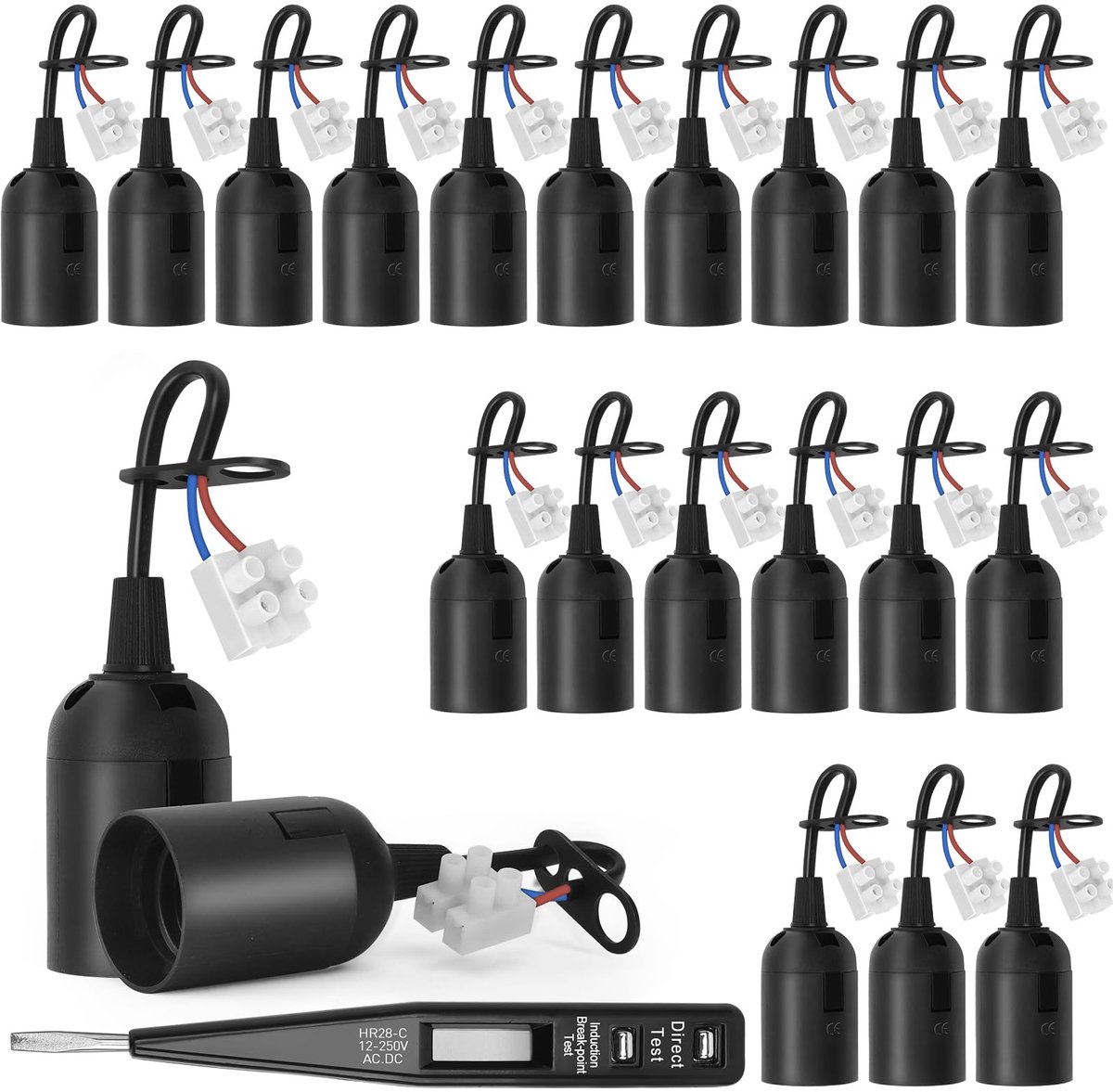 Dailygoods- Bouwfitting 20 stuks - Lamphouder E27 - VDE-spanningstester - Waterdicht - Stofdicht - Kunststof materiaal - Eenvoudig te installeren