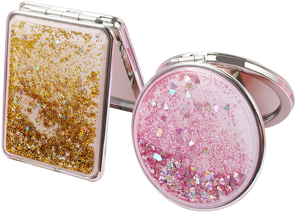 Dailygoods - 2-Piece Pocket Makeup Mirror, Dubbelzijdig en Vouwbaar (Roze, Goud)