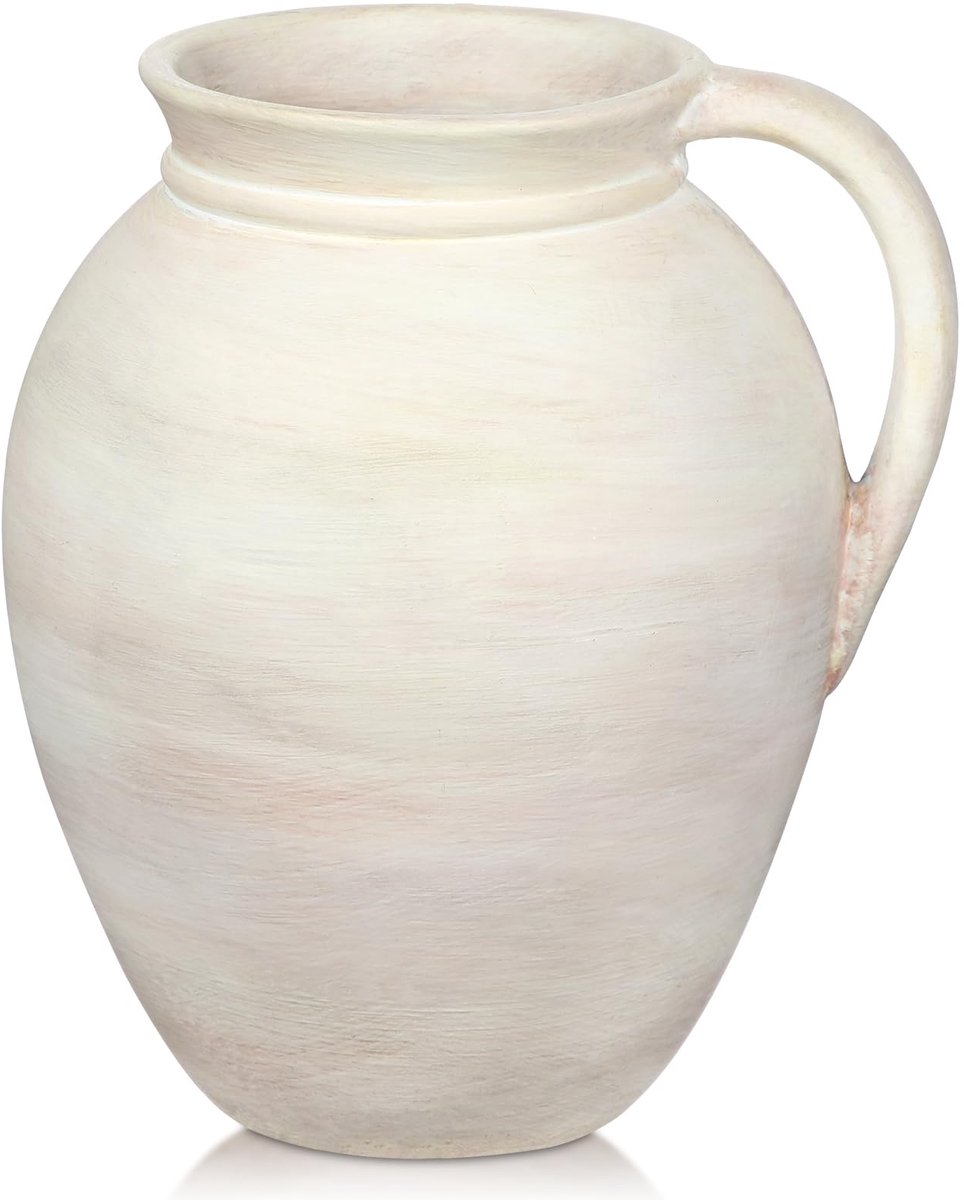 Dailygoods - Vintage Terracotta Vaas met Handvatten - Decoratieve Vaas voor Pampas Gras