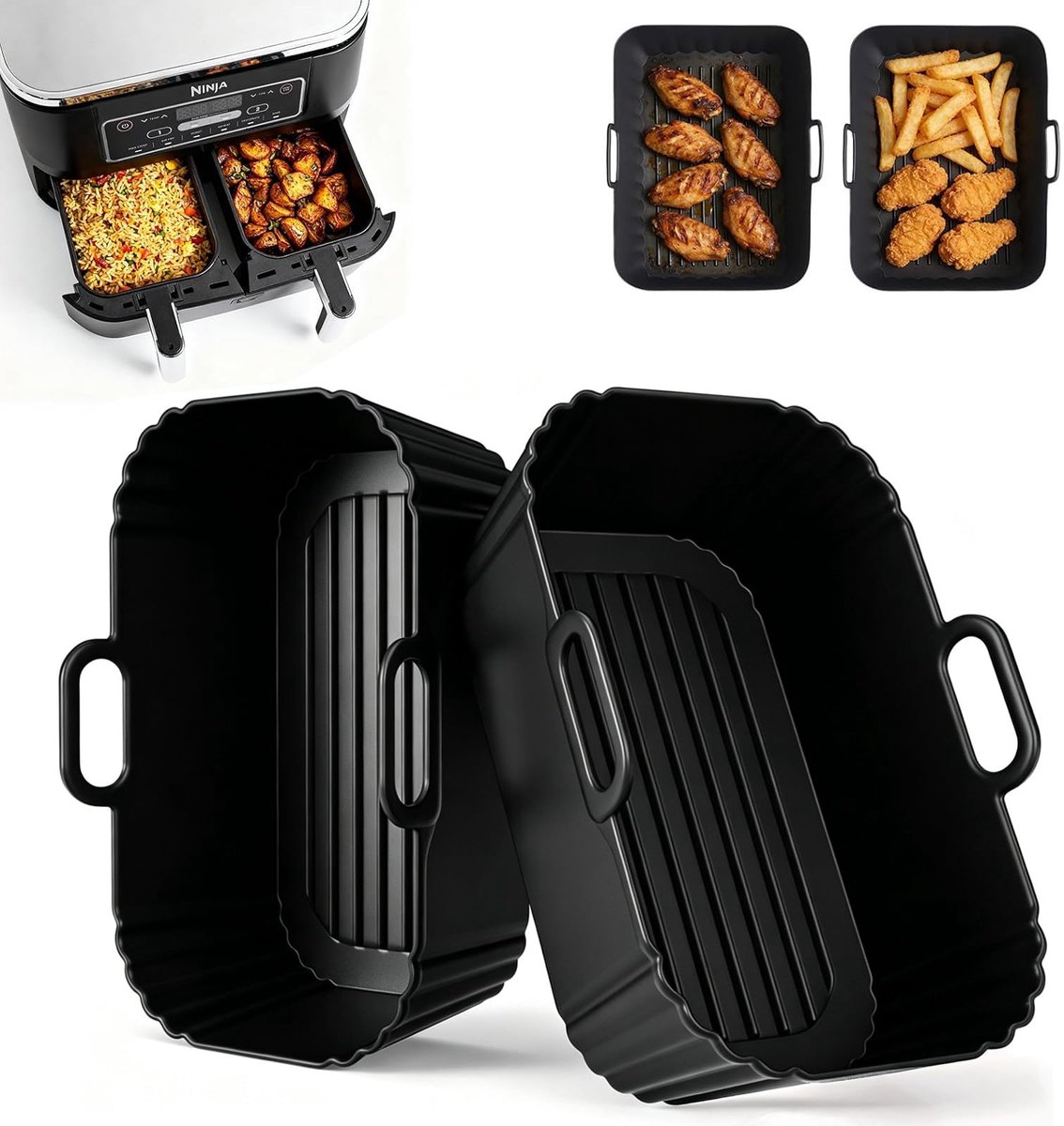 Dailygoods Silicone Air Fryer Liners 2 Stuks voor Dubbele Airfryer