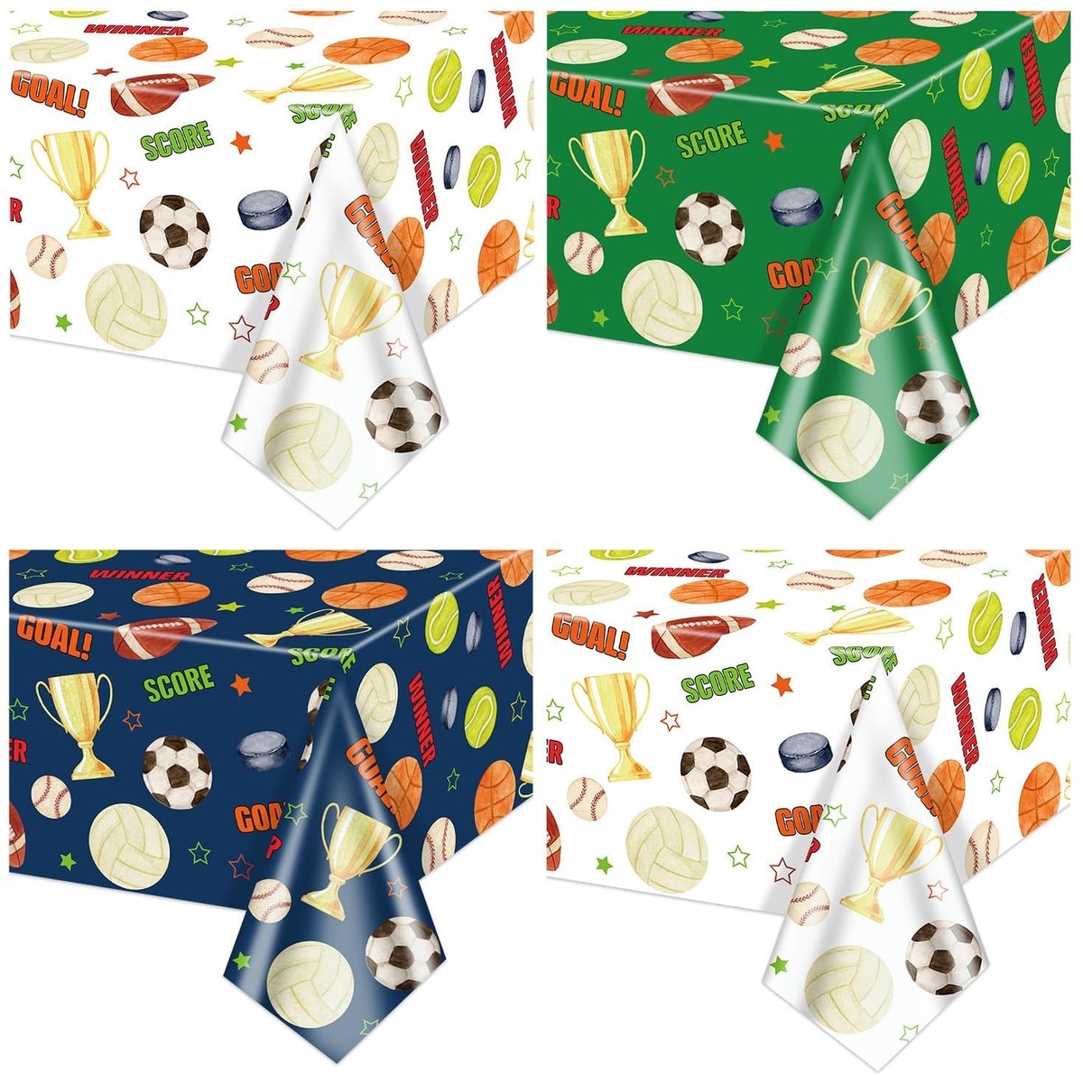 Dailygoods- Tafelkleed 220x130 cm - Sportthema - Voetbal/Basketbal/Honkbal - Verjaardagsfeest - Afwasbaar - Multi - Feestkleed