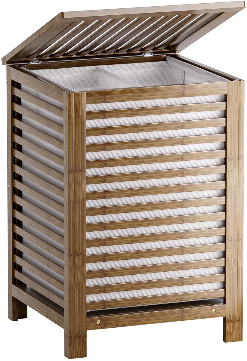 Dailygoods - Dubbele Wasmand met Deksel - 120L Bamboe Wasmand met Verwijderbare Binnenzak