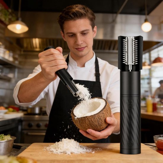 Elektrische Kokos Rasp - Handheld Roterende Schraper - Bakken en Koken - Gelijkmatige Raspconsistentie - 24 cm Lengte - Zwart — afbeelding 5