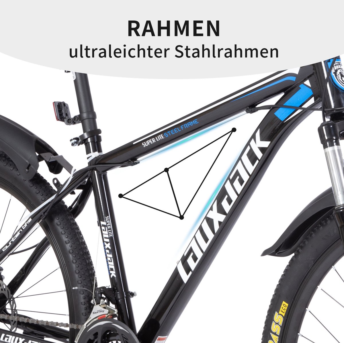 HAUSS SPOLE Mountainbike – 26 Inch – 21 Versnellingen Met Voorvorkvering – IJzer – Blauw En Zwart – Voor Woon Werkverkeer En Terreinritten