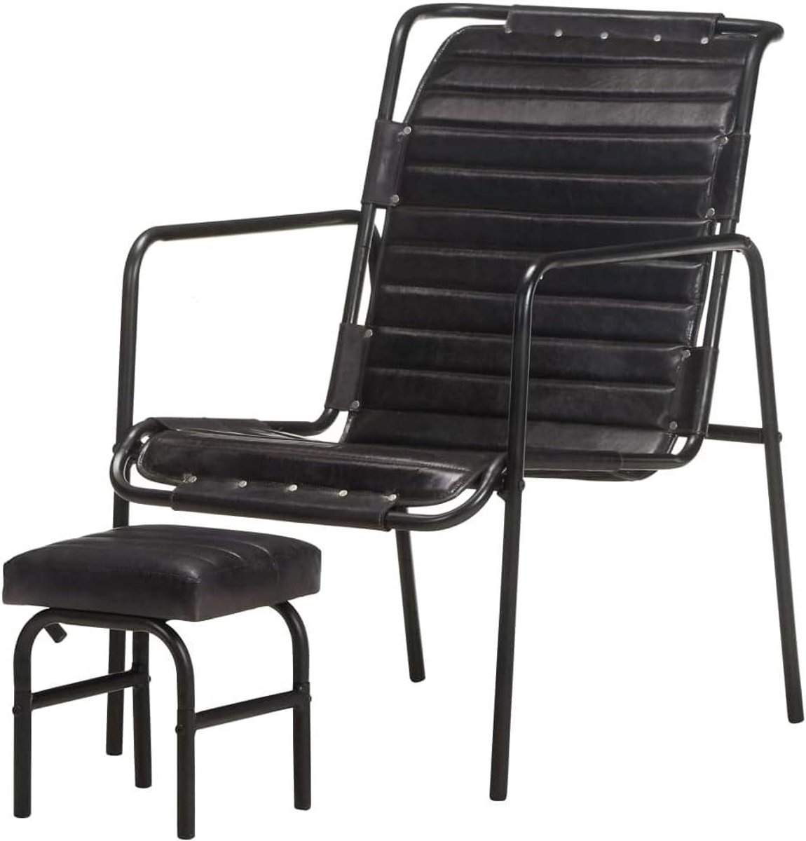 Fauteuil met Voetsteun - Relaxstoel Leer - Ontspannen Zitten - Vintage Stijl - 54 x 71 x 80 cm - Zwart