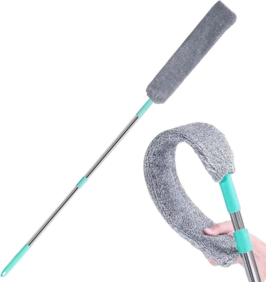 Microfiber Stofwisser - Stofverwijderaar Plumeau - Huishoudelijk Schoonmaken - Buigbare Platte Kop - Uitschuifbare Steel - Grijs