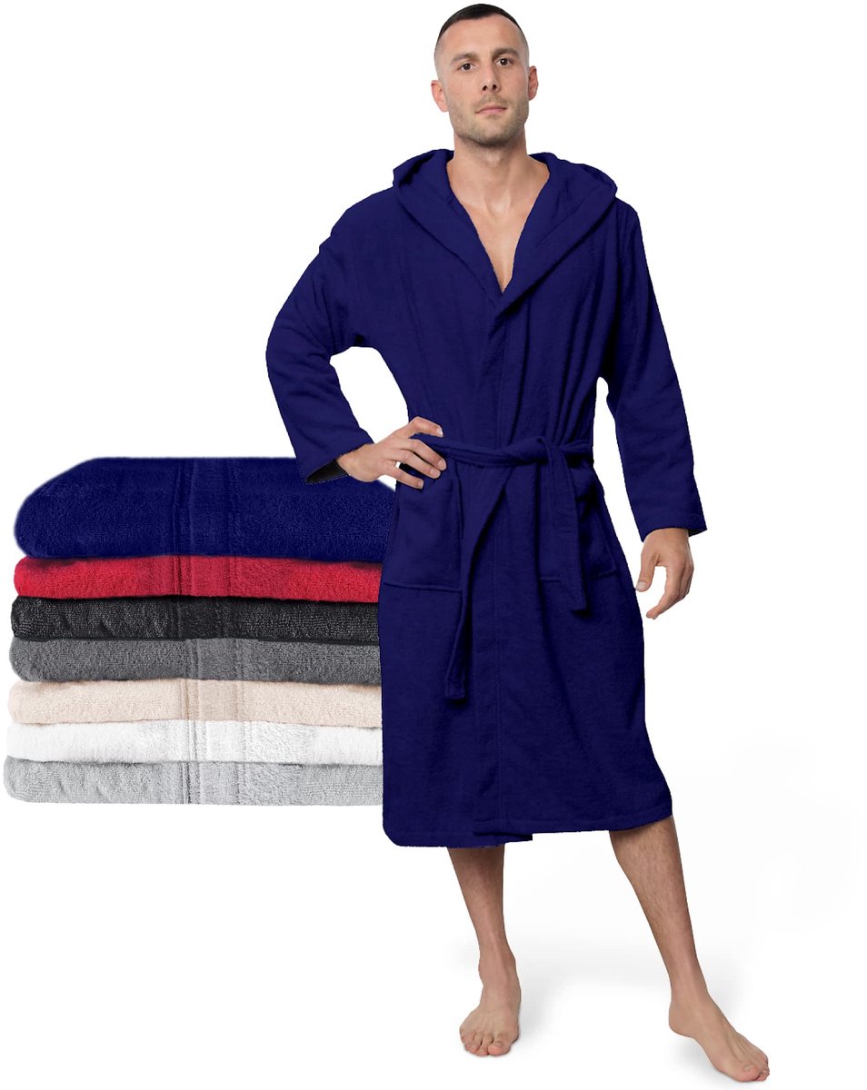 SnelShoppen - Badjas Mannen XL Donkerblauw - Zacht, Donzig en Comfortabel - 100% Katoen OEKO-TEX® Gecertificeerd - Perfect voor Thuis en Wellness