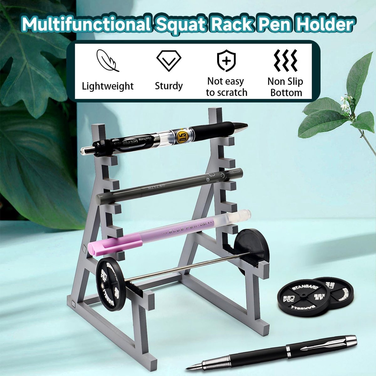 SnelShoppen - COLEESON Mini Squat Rack Pen Holder met Halters en Gewichten - Creatieve Bureau Organizer voor Fitnessliefhebbers - Origineel Cadeau voo