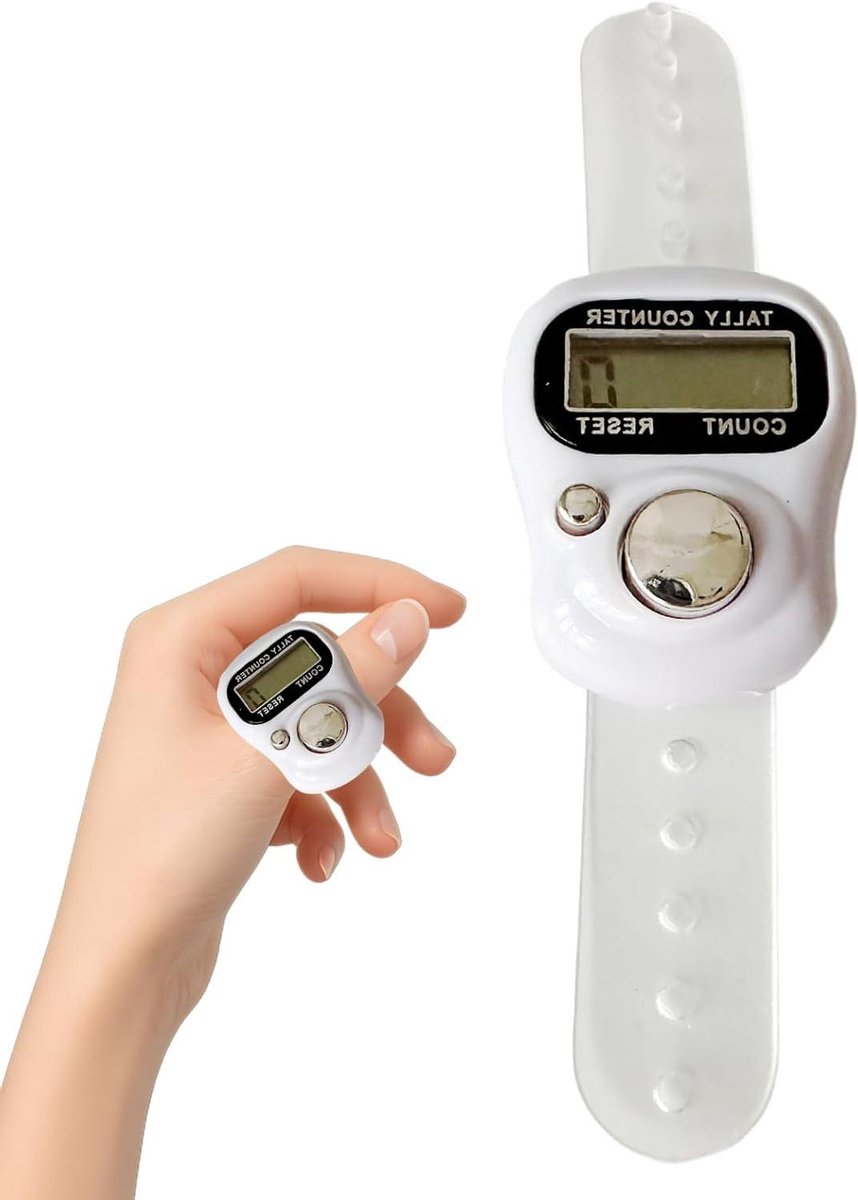 Vinger Teller - Handmatige Teller - Tellen van Handwerk - Duidelijk LED Scherm - 12 cm - Wit