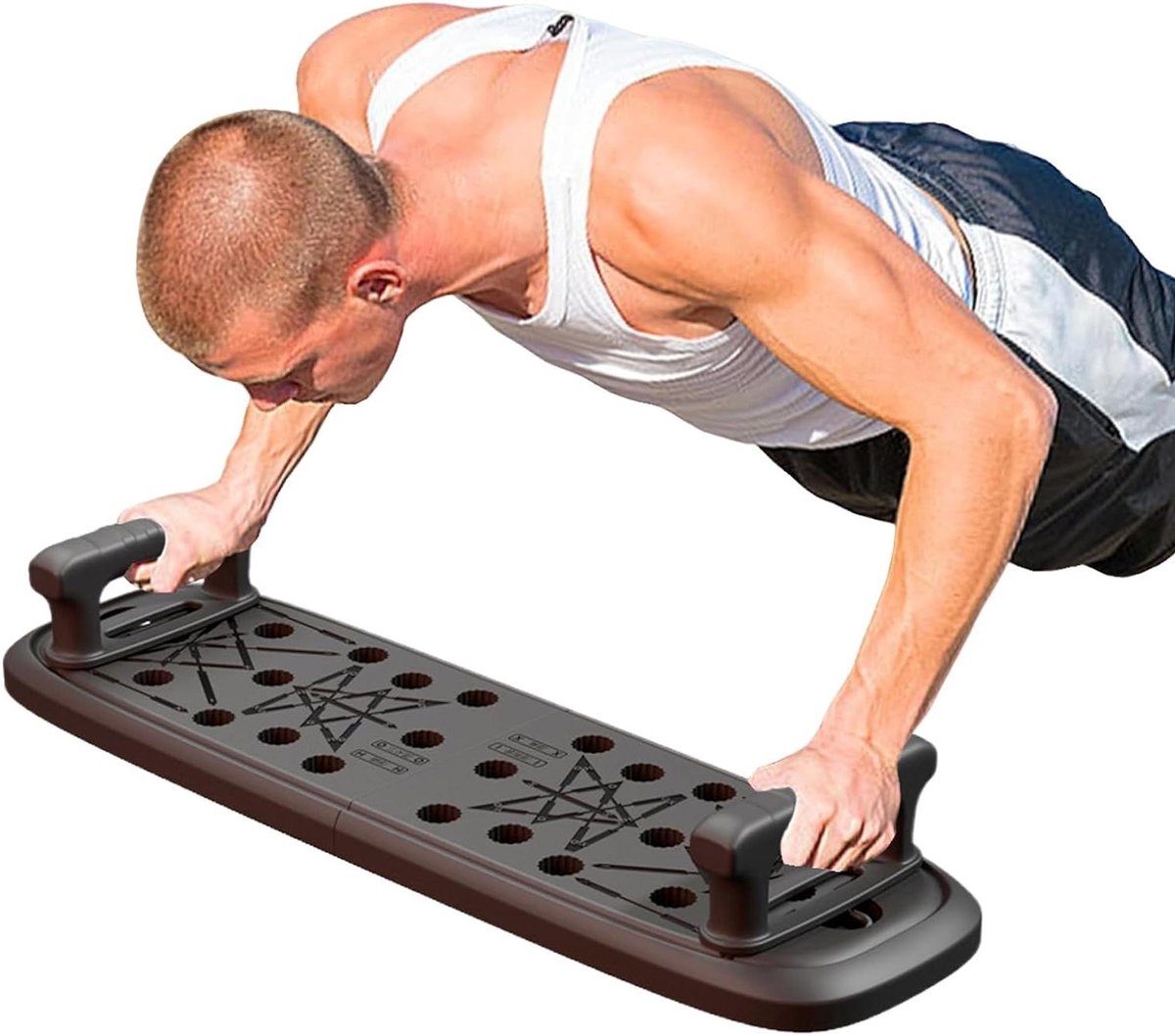 Push Up Board - Krachtstation Bovenlichaam - Bovenlichaam Trainen - Verstelbare Gripposities - 64 x 19 cm - Zwart