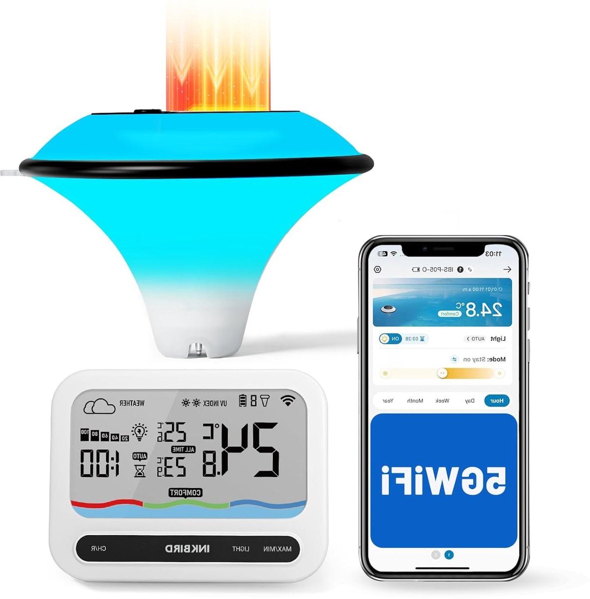 Zwembad Thermometer - Water Temperatuurmeter - Water Kwaliteit Meten - Zonne-energie IP68 - 9.8 Centimeter - Wit