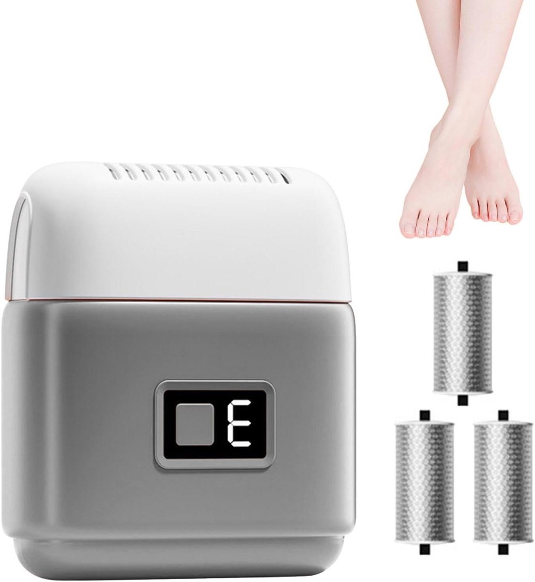 Elektrische Voetvijl - Voetscrubber Pedicure - Huid Verwijderen - Drie Opzetkoppen - 9 x 8 x 3 cm - Wit
