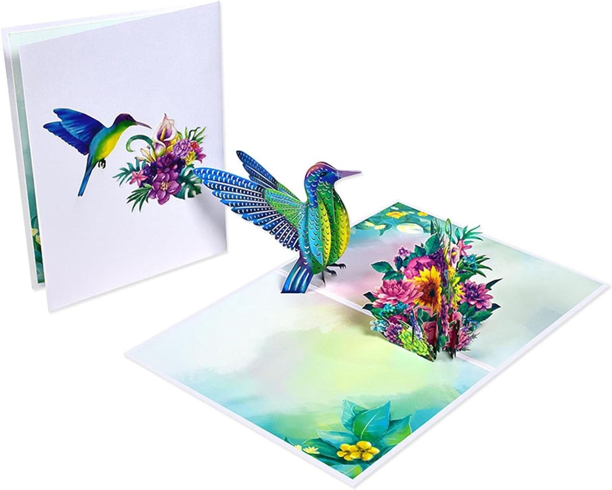 Kolibrie Wenskaart - Pop-up Kaart Cadeaukaart - Geleentheden Vieren - 3D Ontwerp - 15 x 20 cm - Blauw