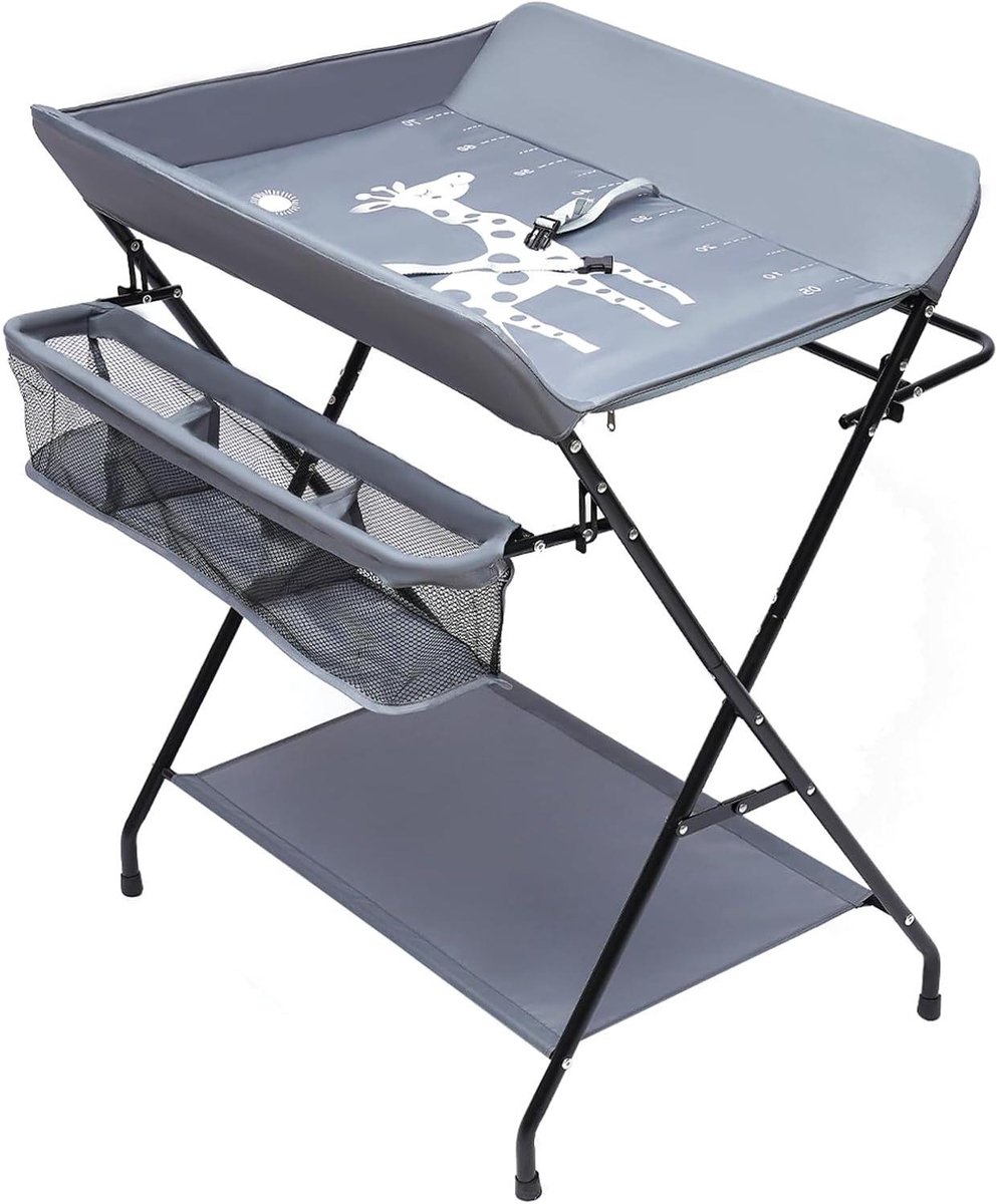 Opvouwbare Luiertafel - Commode Baby - Babyverzorging Thuis - Met Opbergruimte - 57 x 80 x 96 cm - Donkergrijs