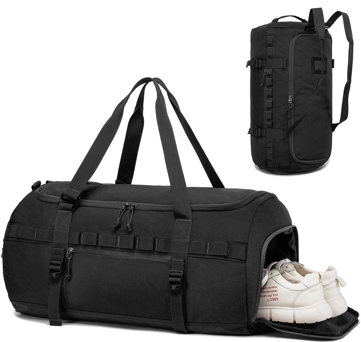 SnelShoppen - TAIHOYIN Sporttas Heren 60L - Grote Tactische Reistas met Schoenenvak - Multifunctionele Sportrugzak - Zwart - Fitness, Weekend, Zwem, R