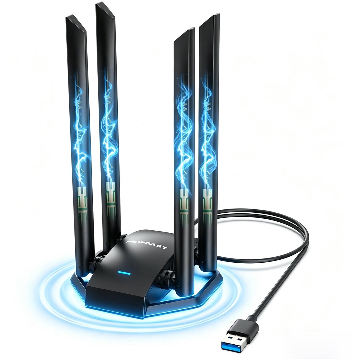 SnelShoppen - 1300Mbps WLAN Stick USB WiFi Adapter voor PC met 4x6dBi Antenne, Dual Band, USB 3.0, WPA3, MU-MIMO, Ondersteunt Windows 11/10/8.1/8/7/XP