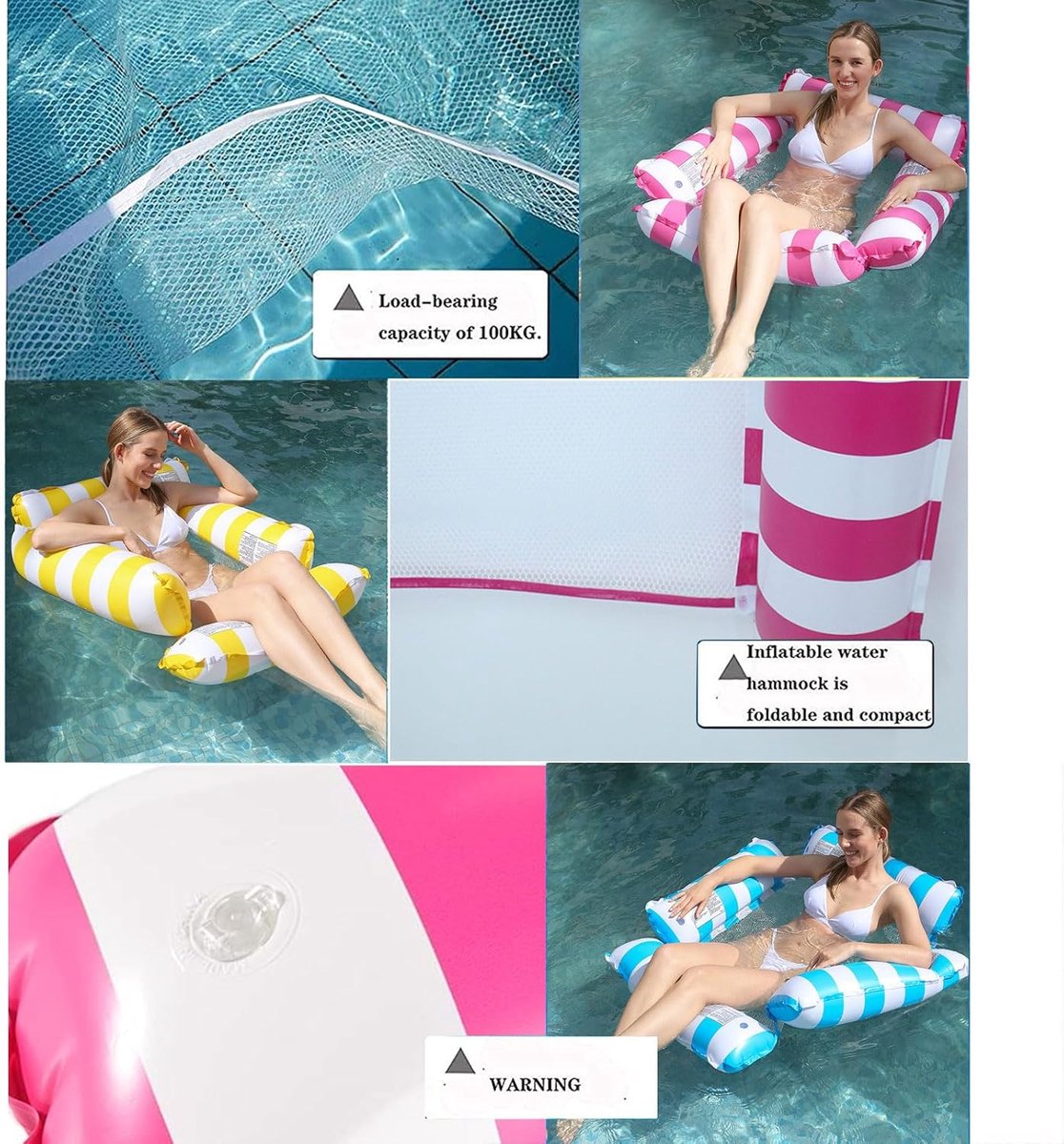 SnelShoppen - Opblaasbaar Zwembadbed, Drijvende Lounge, Waterhangmat, 4-in-1 Loungestoel, Premium Zwembadluchtmatras voor Volwassenen, Waterspeelgoed,