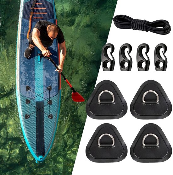 Paddle Board Reparatiekit - Kajak D-ring Patch - Watersport Onderhoud - Roestvrijstalen D-ringen - 4-delige set - Zwart — afbeelding 4