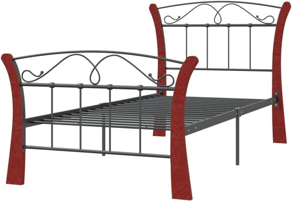 Bedframe Metaal - Bedombouw Enkel - Slaapkamer Inrichten - Stevig Steigerhout - 90x200 cm - Zwart