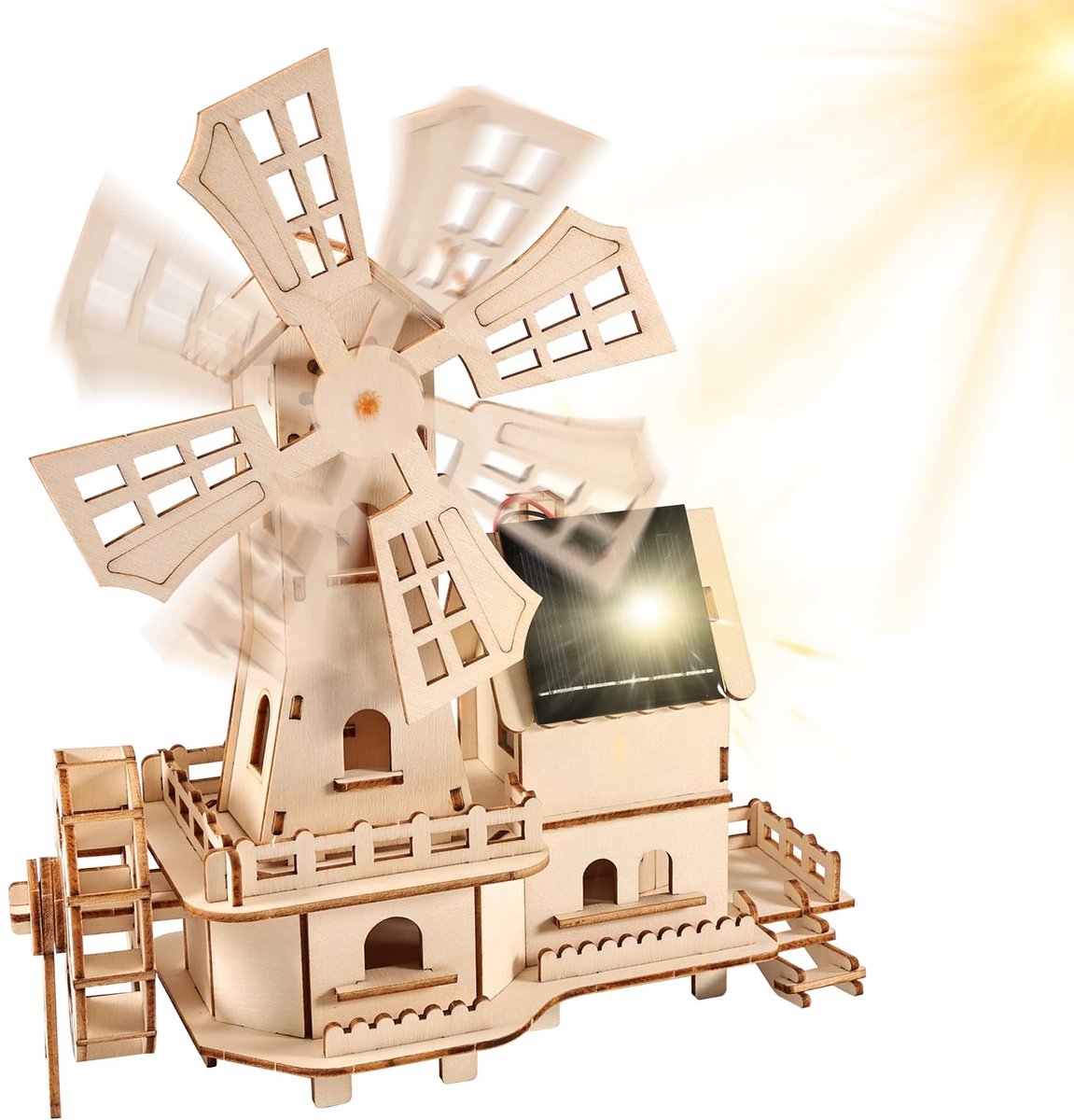 SnelShoppen - DIY Houten Puzzel Huis met Solar Windmolens - 3D Bouwpakket voor Volwassenen - Roterende Windmolen van Hout - Knutselset voor Thuis, Tui