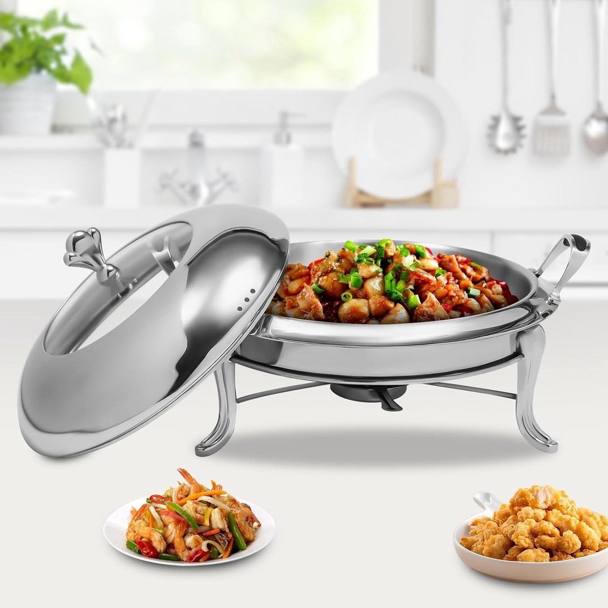 Ronde Buffet Verwarmer - Chafing Dish Serveer - Buffetten Warm Houden - Roestvrij Staal - 2.5 Liter - Zilver