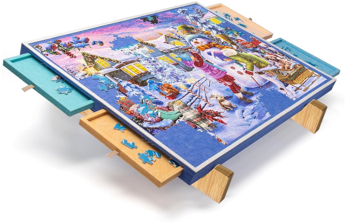 SnelShoppen - Puzzeltafel 1000 stukjes met 4 laden - Kantelbaar puzzelbord met houten standaard - Draagbaar vilten puzzelbord met stofbeschermhoes voo