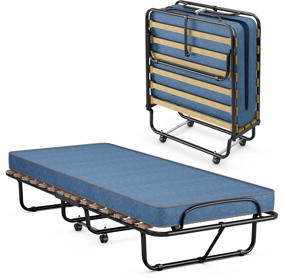 SnelShoppen - Inklapbaar Gastenbed 80 x 190 cm - Traagschuim Matras - Belastbaar tot 130 kg - Stabiel Metalen Klapbed met Wielen - Perfect voor Logeer