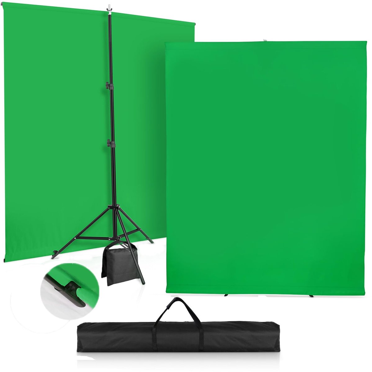 Dailygoods - Groen Scherm Achtergrond met Standaard 2,0 x 1,5 m - Fotografie Greenscreen Kit