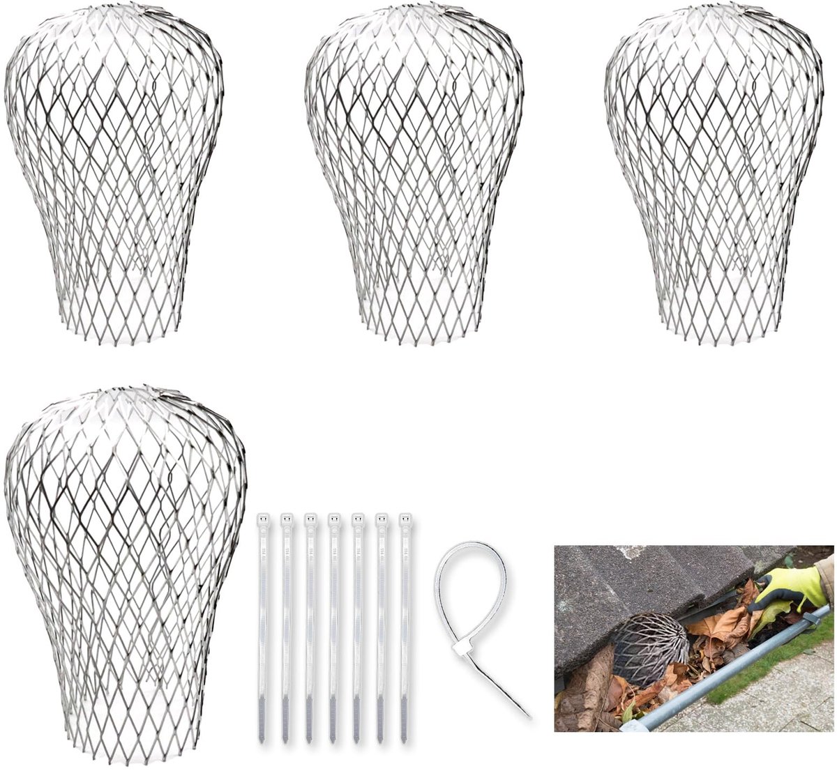 Dailygoods- Bladbescherming 8 Stuks - Dakgootbescherming - Regentonbescherming - Valpijpbescherming - Bladvang voor Valpijpen - Diameter 3 cm - Afvoergootbescherming