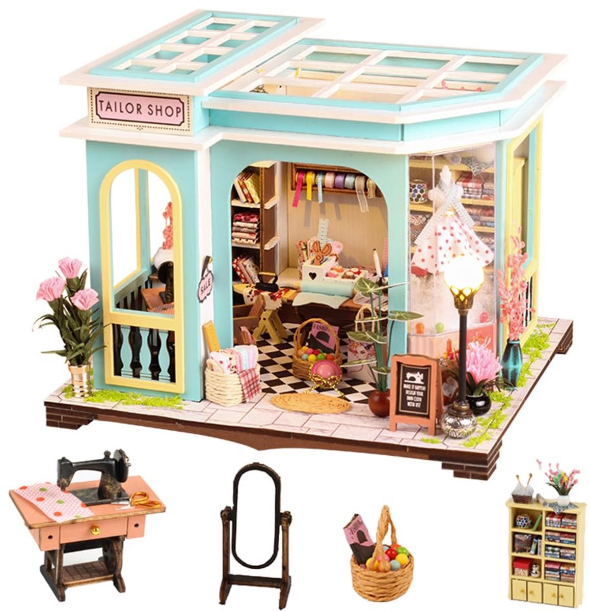 Dailygoods - Poppenhuis Accessoires van Hout - Doe-het-zelf Miniatuurhuisset met Meubels