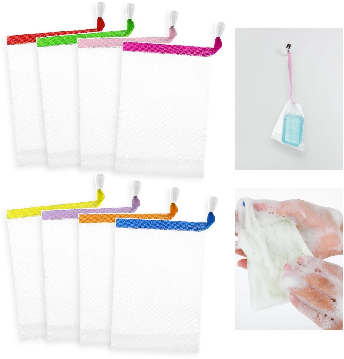 Dailygoods- Zeepzakjes 12 Stuks - Nylon Schuimnetten - Peeling-Zeepzakjes - Mesh-Tas voor Bad - Gezichtsreiniging - Trekkoord 10x15 cm - Scrubzakjes