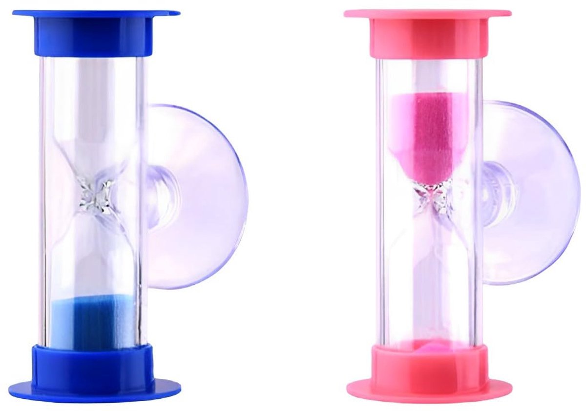 Dailygoods - Zandloper-Timer - Tandenpoetsen - Handgemaakt - Blauw en Roze - Decoratief - 3 Minuten - Geschikt voor Kinderen