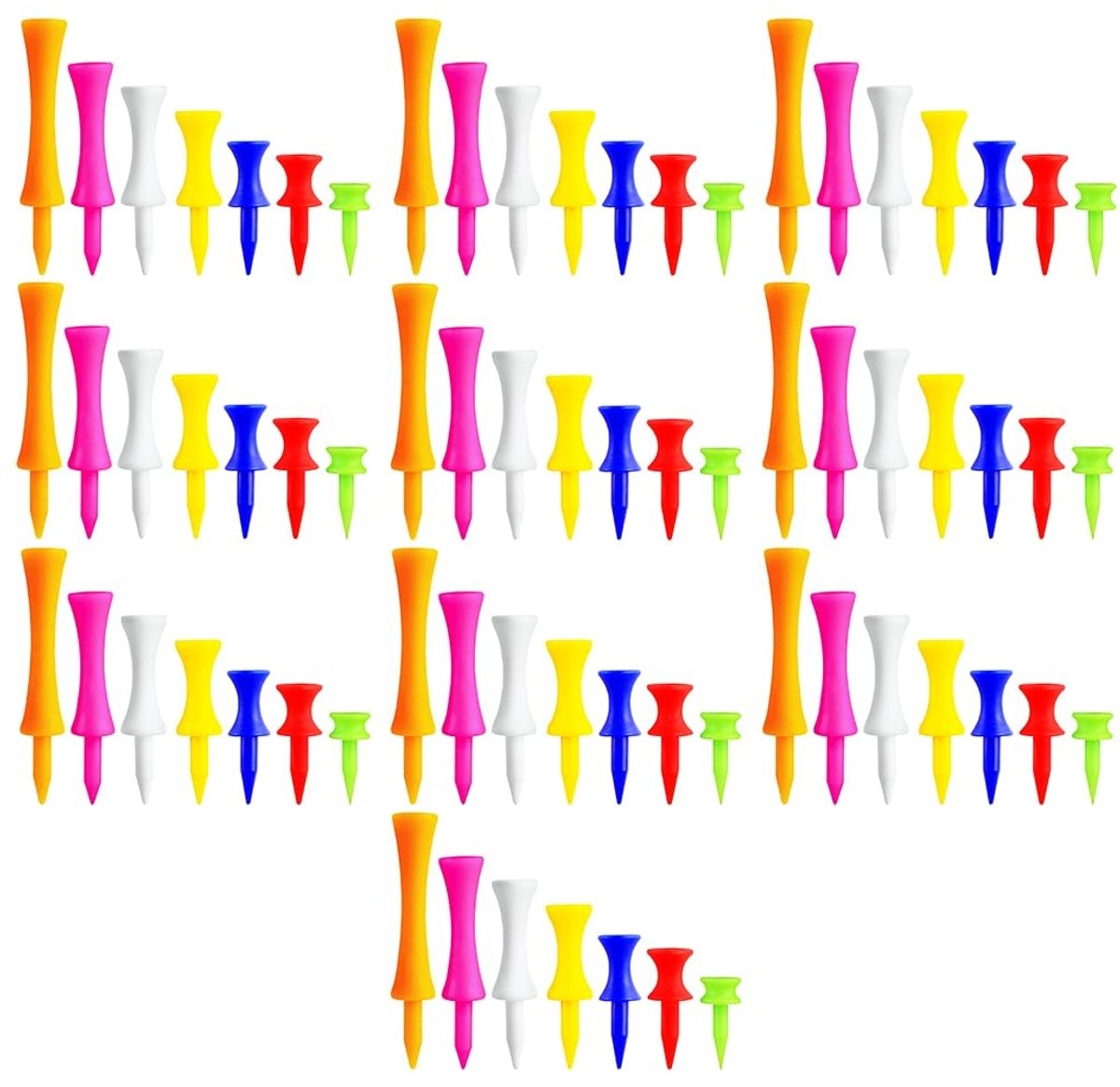 Dailygoods- Golftees 70 stuks - Kunststof 70 mm - Onbreekbaar - Herbruikbaar - Duurzaam - Golfaccessoires voor driver/hout