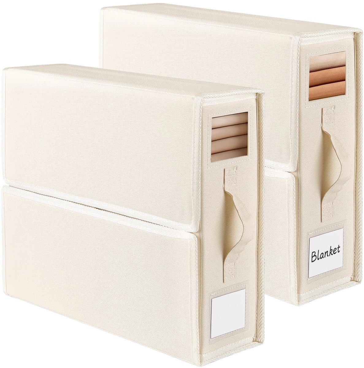 Dailygoods - 2 Stuks Opbergzakken voor Bedlinnen, Vouwbare Opbergdozen met Venster en Label (Beige)