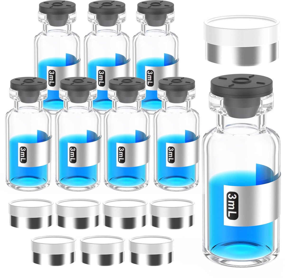 Dailygoods- Flacon Steriel 3 ml - Borosilicaatglas - Butylstop - Flip Top Sluiting - Individueel Verpakt - 8 Stuks - Injectieflacon
