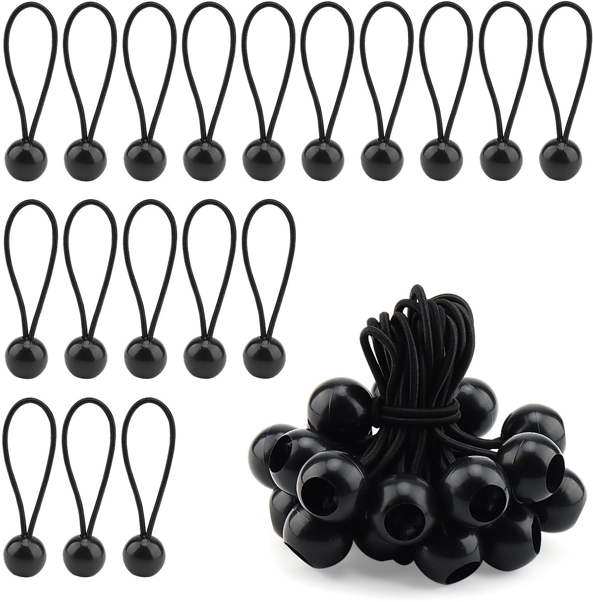 Dailygoods - Bungee Cord met Bungee Balls - 50 Stuks - 10 cm - Zwart Zeildoek