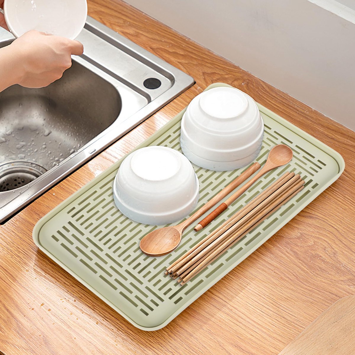 Dailygoods - Afdruiprek met lekbak 30 x 17,5 cm - ruimtebesparend voor keuken en badkamer