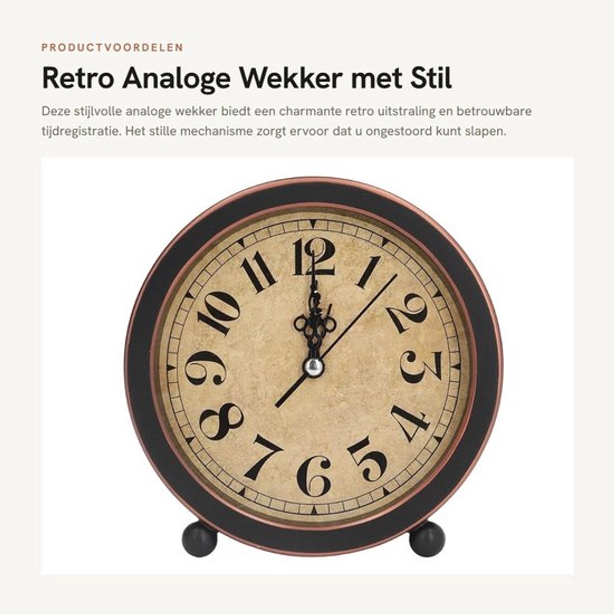 Analoge Wekker Stil - Retro Tafelklok - Zwarte Arabische Cijfers - Kunststof - 13,5 x 4,5 x 14 cm - Voor Kantoordecoratie - Bureauklok