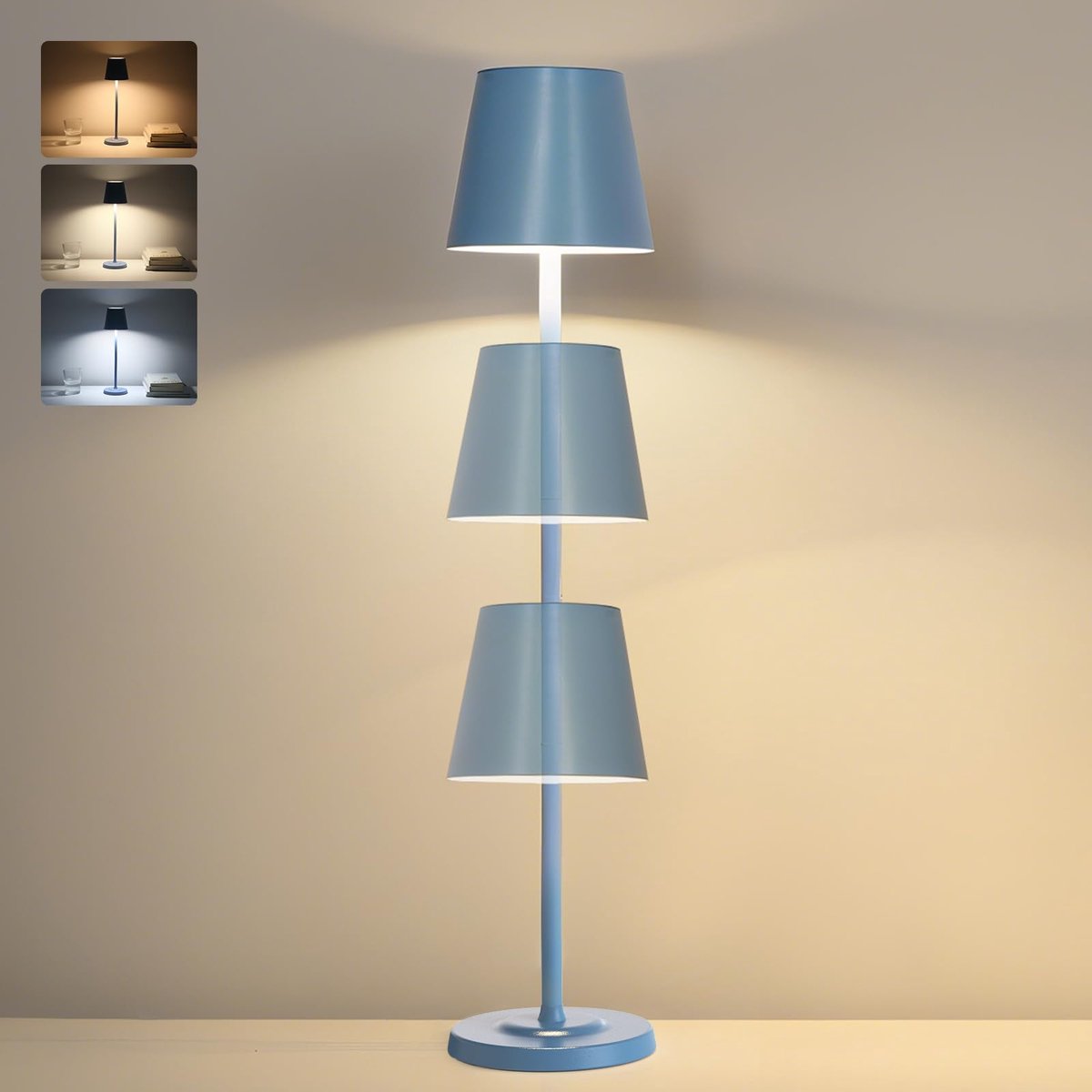 SnelShoppen - Draadloze 3-in-1 LED Tafellamp Blauw - Hoogte Instelbaar - Multifunctionele Verlichting voor Thuis, Camping, Tuin en Feesten - Set van 1