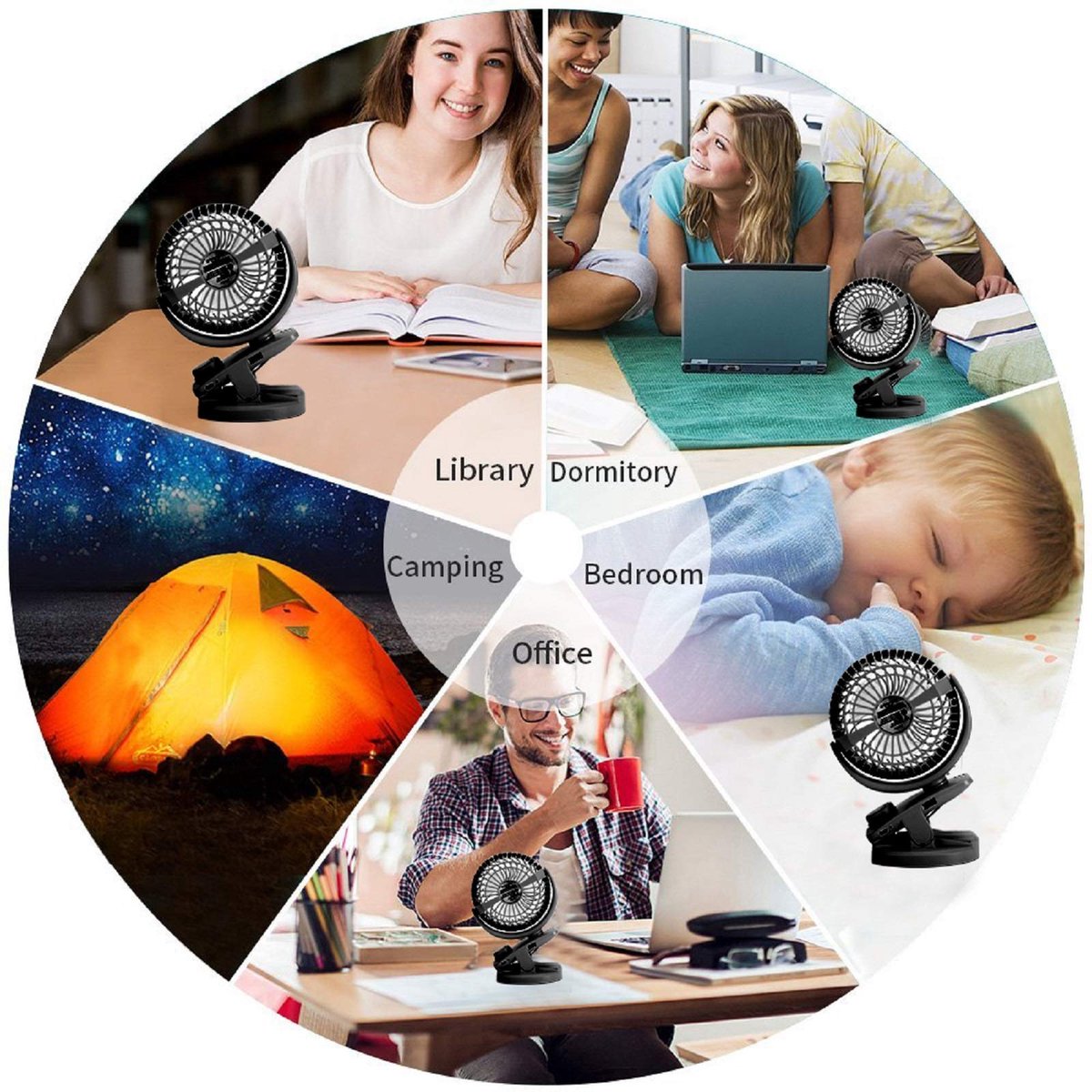 SnelShoppen - IREENUO Mini-clipventilator USB-ventilator 5000mAh Oplaadbare Batterij Powerbank 360 Graden Draaibaar Klein Tafelventilator Zwart Voor K