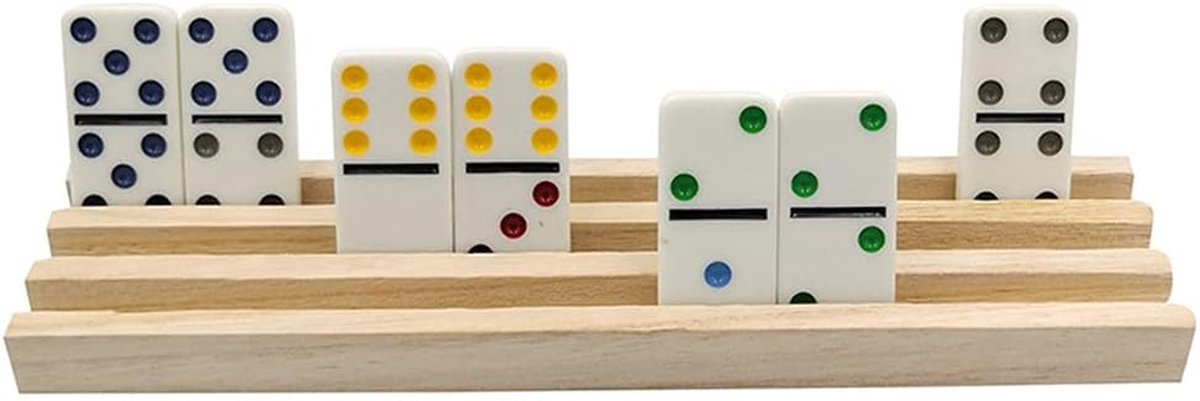 Houten Dienbladhouders - Dominospellen Houders - Gezellig Spelen - 3 Schuine Sleuven - 4 stuks - Multicolor — cadeau in Spellen & Speelgoed - foto 6
