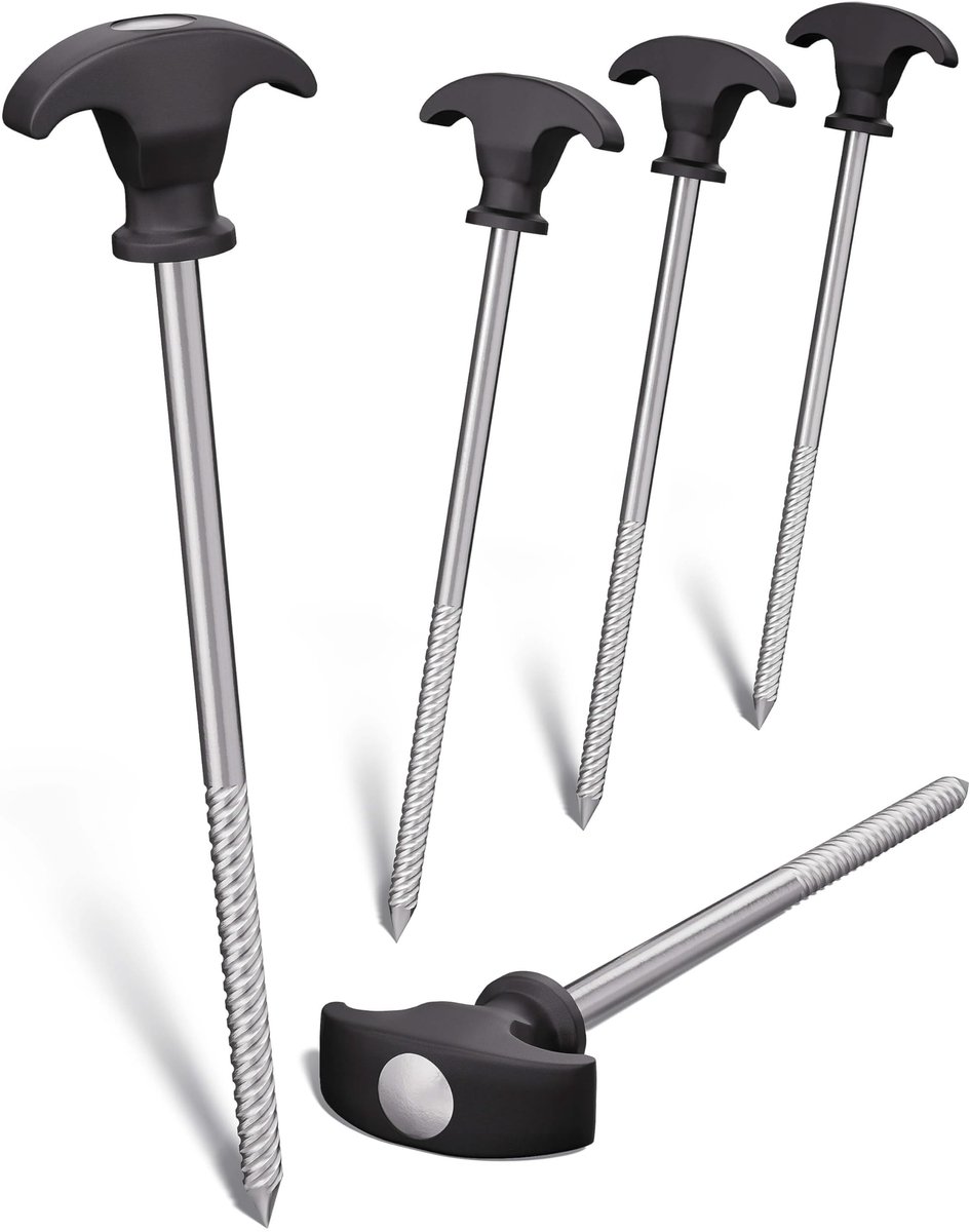 SnelShoppen - Tentharingen van Staal 21 cm - Stormbestendige Haringen met Schroefdraad en T-handgreep - Robuuste Schroefharingen voor Camping, Tenten,