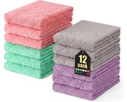 SnelShoppen - Moosfor Reinigingsdoeken Microvezeldoeken Wasbaar Poetslappen Zacht Pluisvrij Theedoeken Lappen Keukendoeken 12 stuks 25x50 cm Gemengde