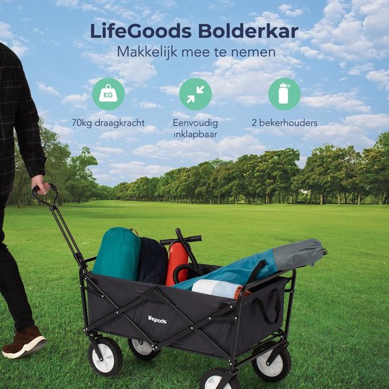 SnelShoppen - Opvouwbare Bolderkar voor Kinderen - Handwagen, Tuinwagen, Transportwagen, Inklapbaar, Strandwagen, Tot 80 kg, 94 Liter, Zwart, 98 x 45 van Snelshoppen — afbeelding 4