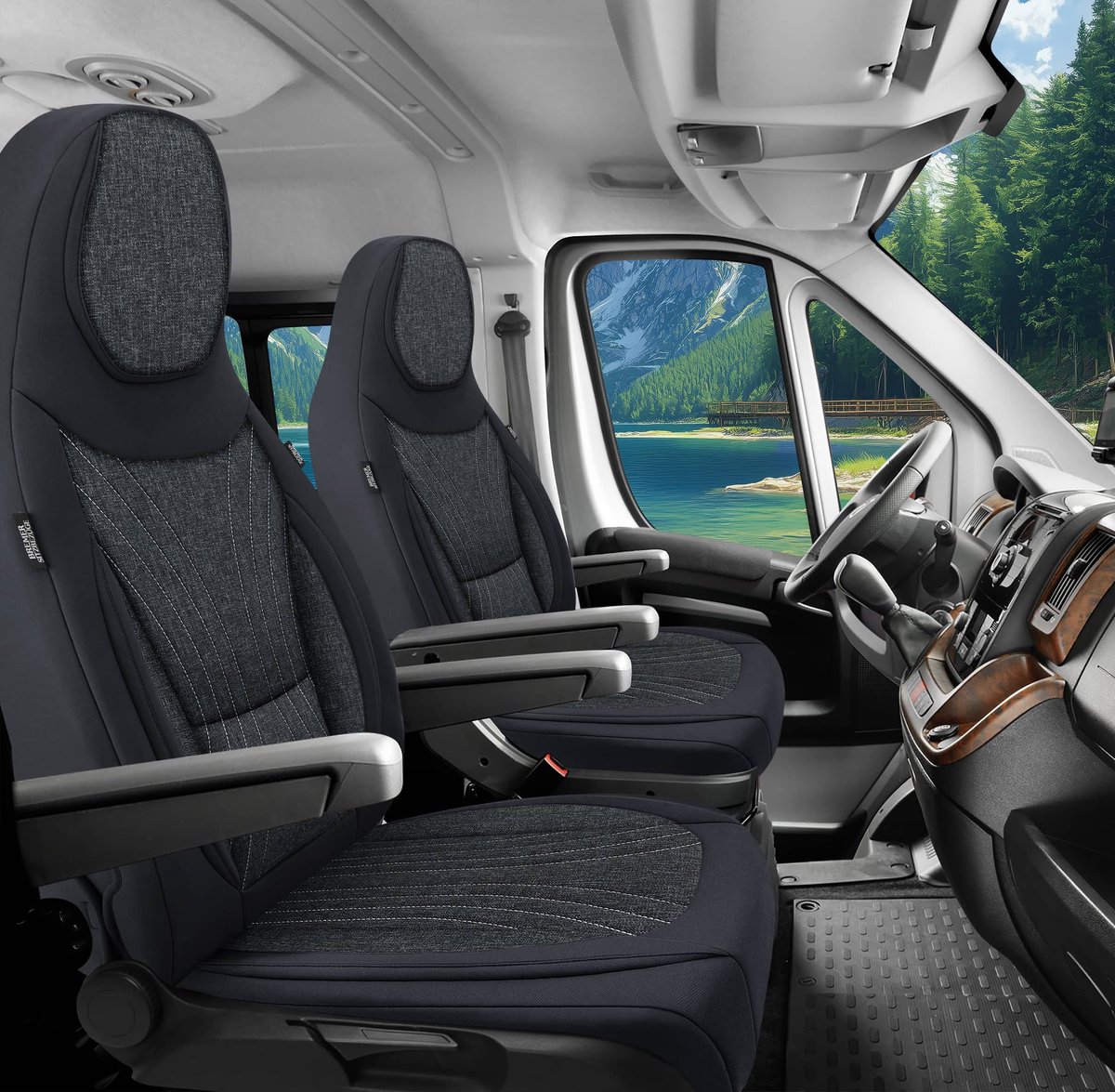 Premium Camper stoelhoezen voor Malibu C4 in Schwarz/Anthrazit (2 losse stoelen)