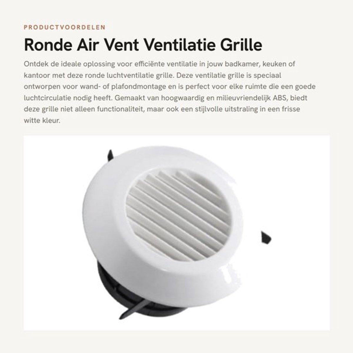 Luchtrooster Rond - ABS Materiaal - Wandmontage/Plafondmontage - Compact en Solide - Wit Paneel - Eenvoudig te Reinigen - Ventilatierooster