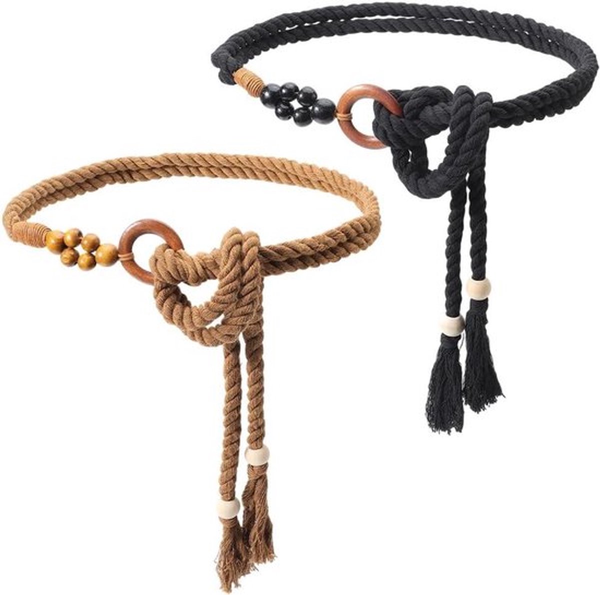 Dames Boho Riem - Handgemaakt - Wit - Groen - Katoenen - Gevlochten - Touw - Smal - Kwastriem - Macramé - Decoratief - Geschikt voor Jurken - Lang - Dun - Ringkralen - Kleurrijk - Trendy