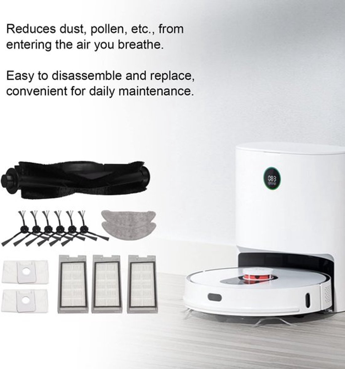 Vervangingsset Robotstofzuiger - 1 Hoofdborstel - 3 Filters - 2 Stofzakken - 2 Reinigingsdoekjes - 3 Paar Zijborstels - Robotstofzuigeraccessoires