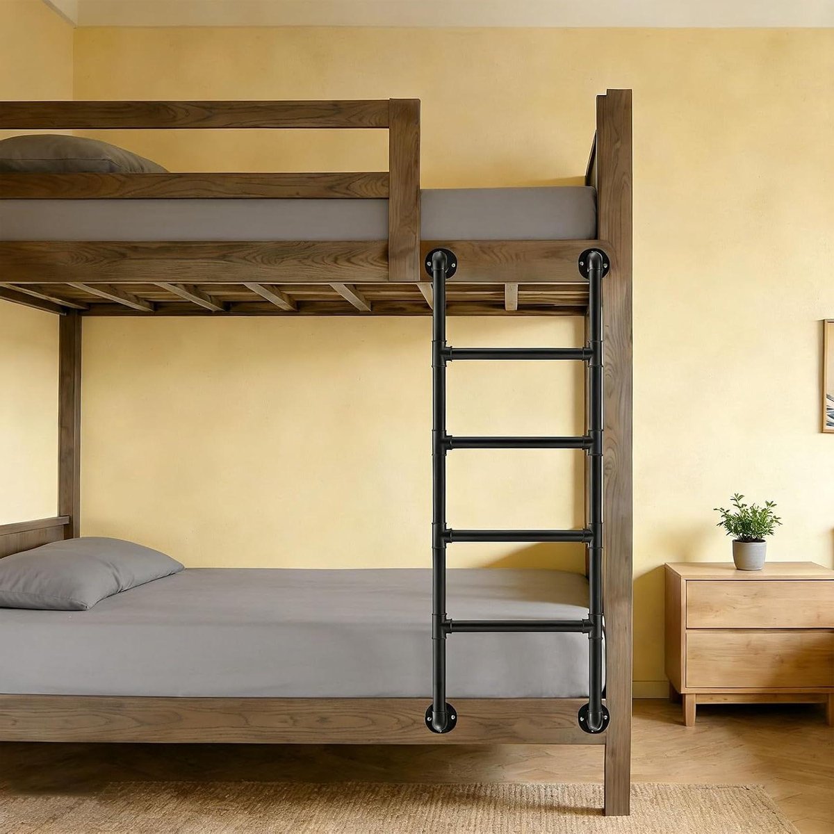 Zolderladder - Vouwladder Stapelbed - Ruimte Besparen - Robuuste Gietijzeren Constructie - 120cm - Zwart